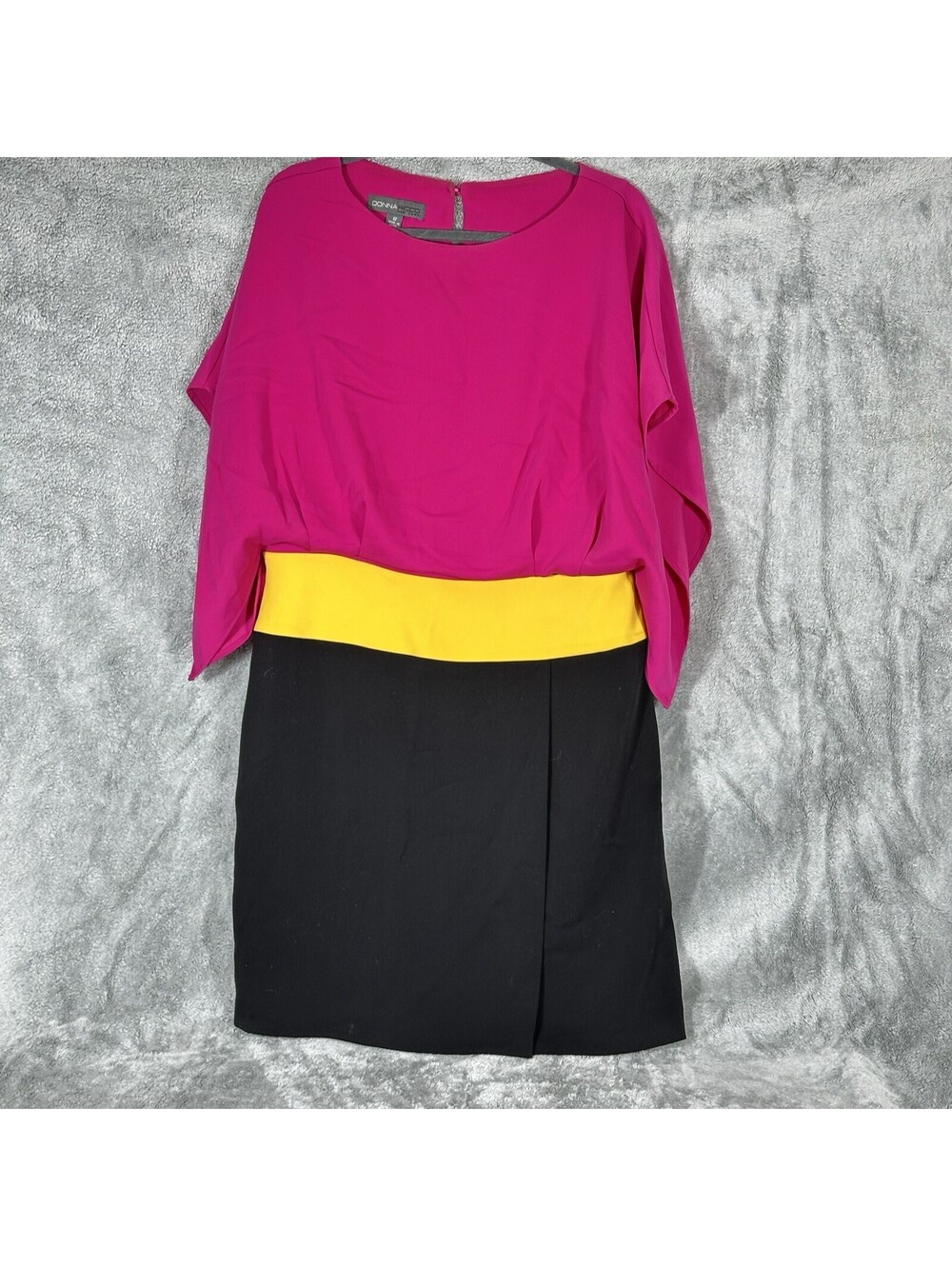 DONNA RICCO Sz. 12 Dress Pink Yellow Black Colorblock Sheath Pencil Skirt Draped